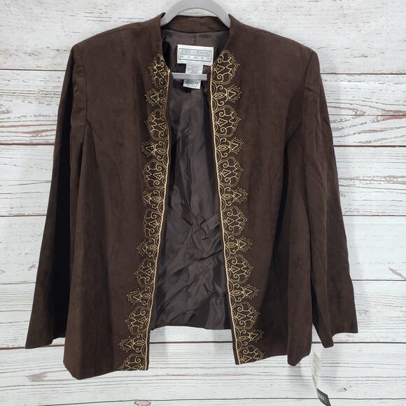 Jessica Howard New Tan Brown Faux Leather Suede 3Pcs. Jacket Pants Size 18 - Picture 6 of 12